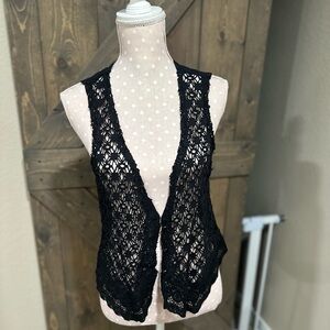 Black Lace Crochet Vest